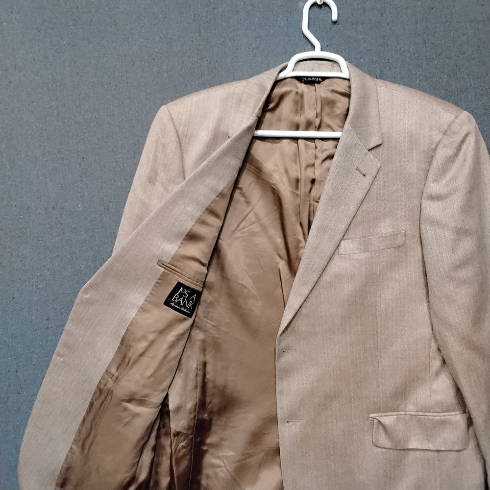 Jos A Bank Signature Collection Silk Camel Hair Blazer Tan Herringbone 46R Mens
